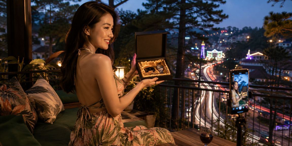 Ánh đèn neon rực rỡ tại Đà Lạt và người dùng trải nghiệm jackpot trực tuyến trên ron97