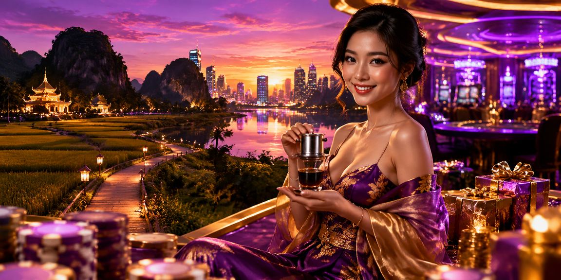 Cảnh đêm sôi động tại Việt Nam và người dùng kiểm tra giao dịch tài chính trực tuyến trên điện thoại