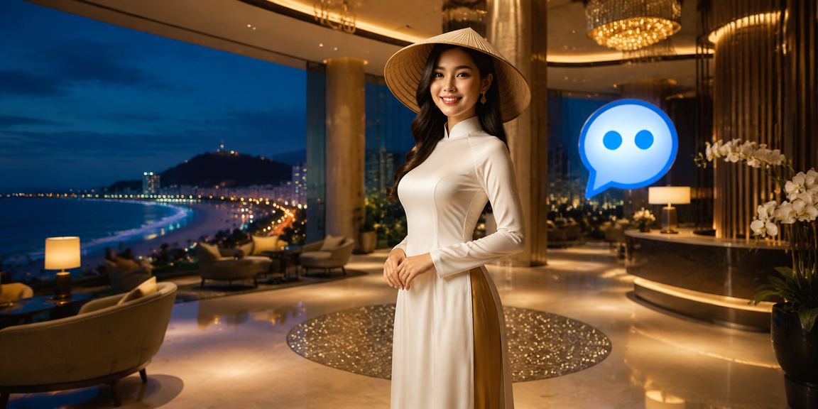 Cảnh biển Vũng Tàu với nón lá và người chơi VIP tìm hiểu jackpot cao cấp trên nền tảng ron97
